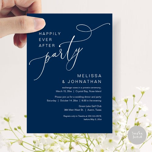 Happily Ever After Party Wedding Dinner Navy Invitation