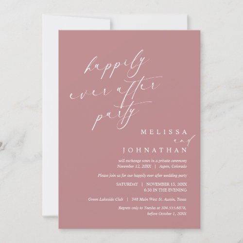 Happily Ever After Party Wedding Elopement Dinner Invitation