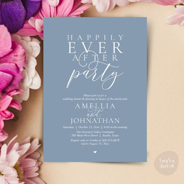 Happily Ever After Party Wedding Elopement Dinner Invitation (Happily Ever After Party Wedding Elopement Dinner Invitation Card in Dusty Blue)
