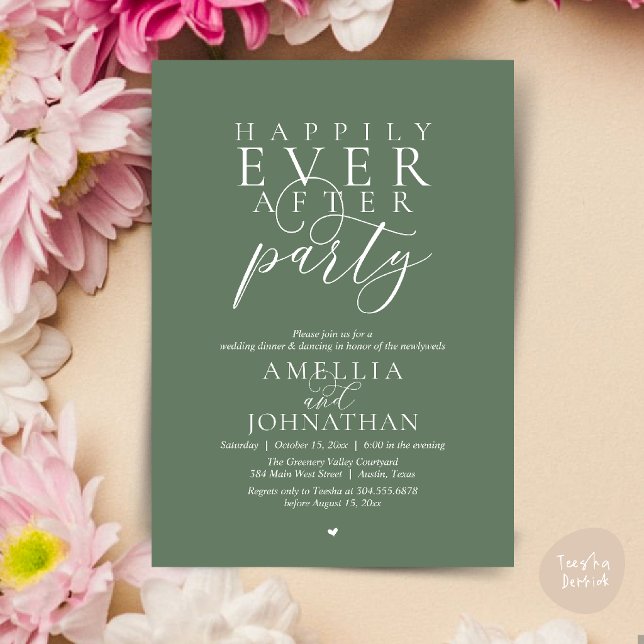 Happily Ever After Party Wedding Elopement Dinner Invitation (Happily Ever After Party Wedding Elopement Dinner Invitation Card in Sage Green)