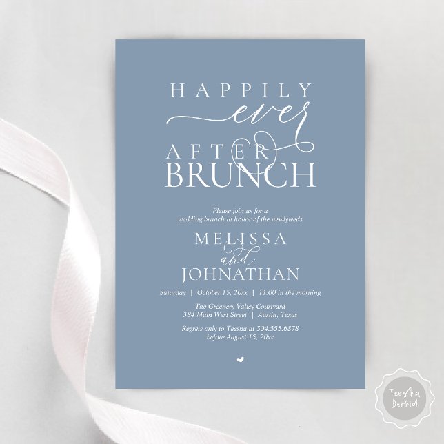 Happily Ever After Party Wedding Elopement Dinner Invitation (Happily Ever After Brunch Wedding Elopement Celebration Invitation Card in Dusty Blue)