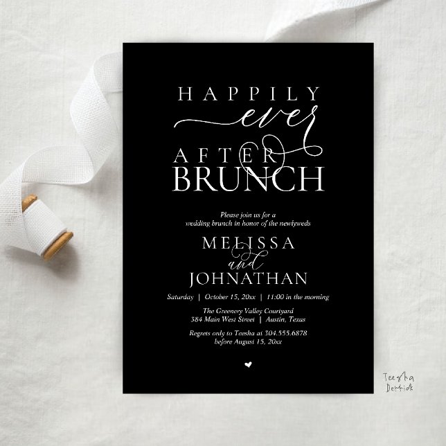 Happily Ever After Party Wedding Elopement Dinner Invitation (Happily Ever After Brunch Wedding Elopement Celebration Invitation Card in Classy Black)