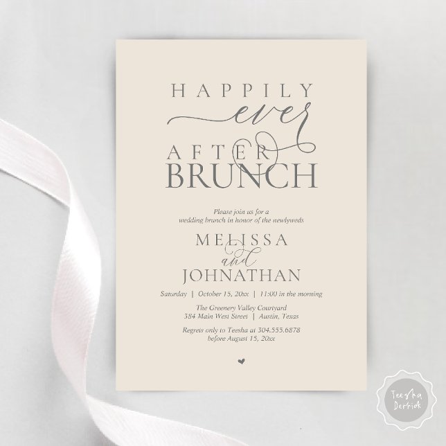 Happily Ever After Party Wedding Elopement Dinner Invitation (Happily Ever After Brunch Wedding Elopement Celebration Invitation Card in Cream Grey)