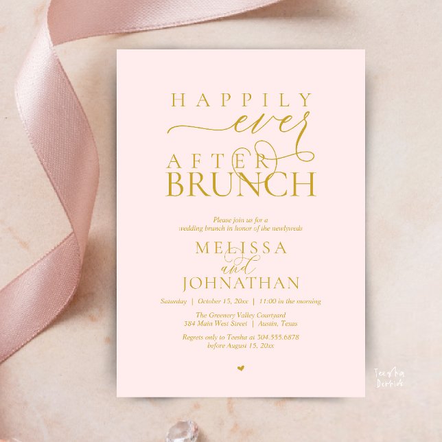 Happily Ever After Party Wedding Elopement Dinner Invitation (Happily Ever After Brunch Wedding Elopement Celebration Invitation Card in Gold Blush Pink)