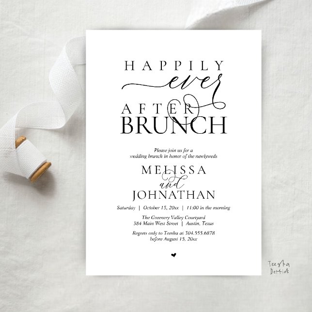 Happily Ever After Party Wedding Elopement Dinner Invitation (Happily Ever After Brunch Wedding Elopement Celebration Invitation Card in Black and White)