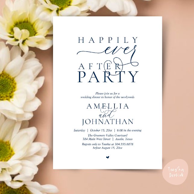 Happily Ever After Party Wedding Elopement Dinner Invitation (Happily Ever After Party Wedding Elopement Dinner Invitation Card in Navy Blue)