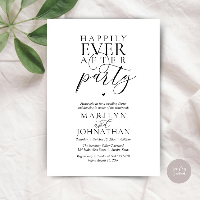 Happily Ever After Party Wedding Elopement Dinner Invitation (Happily Ever After Party Wedding Elopement Dinner Dancing Invitation Card in Black and white)