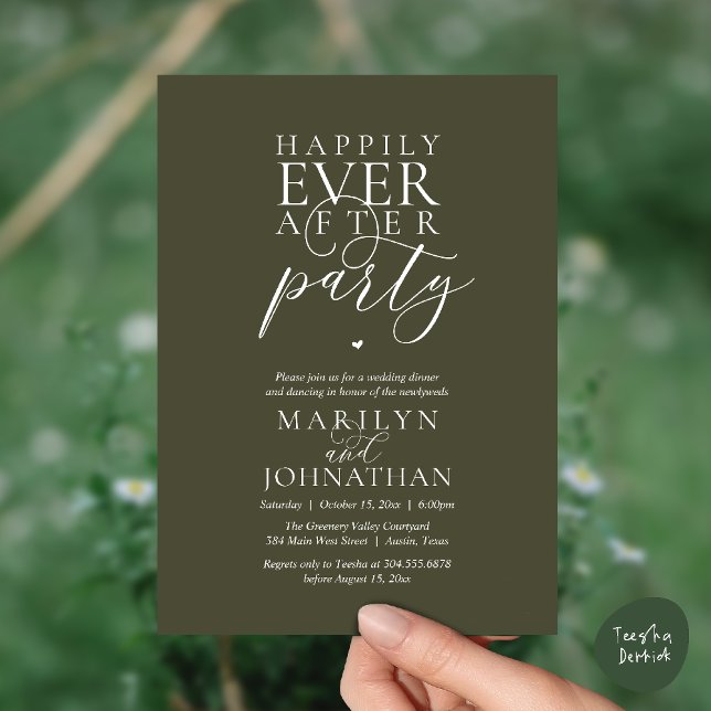 Happily Ever After Party Wedding Elopement Dinner Invitation (Happily Ever After Party Wedding Elopement Dinner Dancing Invitation Card in Olive Green)
