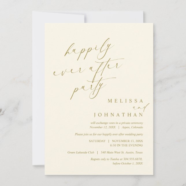 Happily Ever After Party, Wedding Elopement Dinner Invitation (Front)