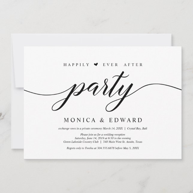 Happily ever after party, wedding elopement invitation (Front)