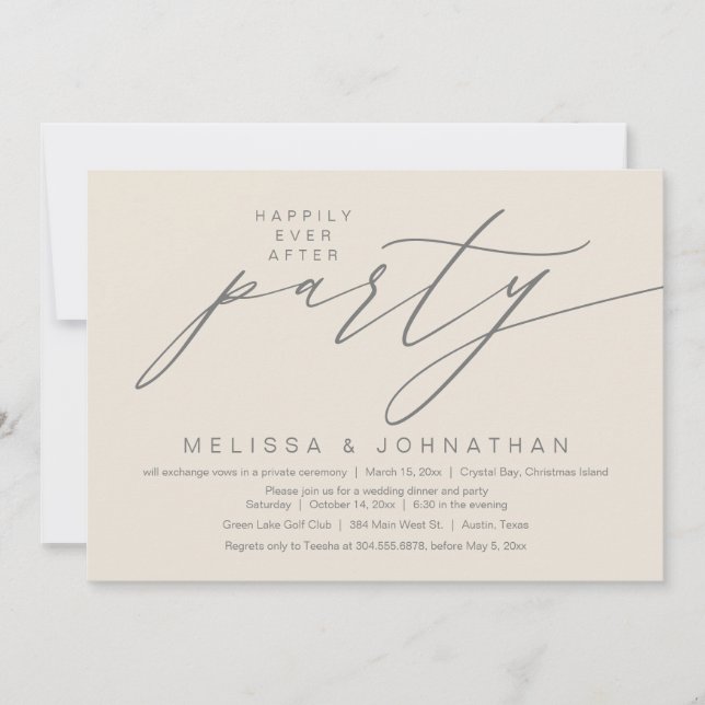 Happily Ever After Party, Wedding Elopement Invitation (Front)