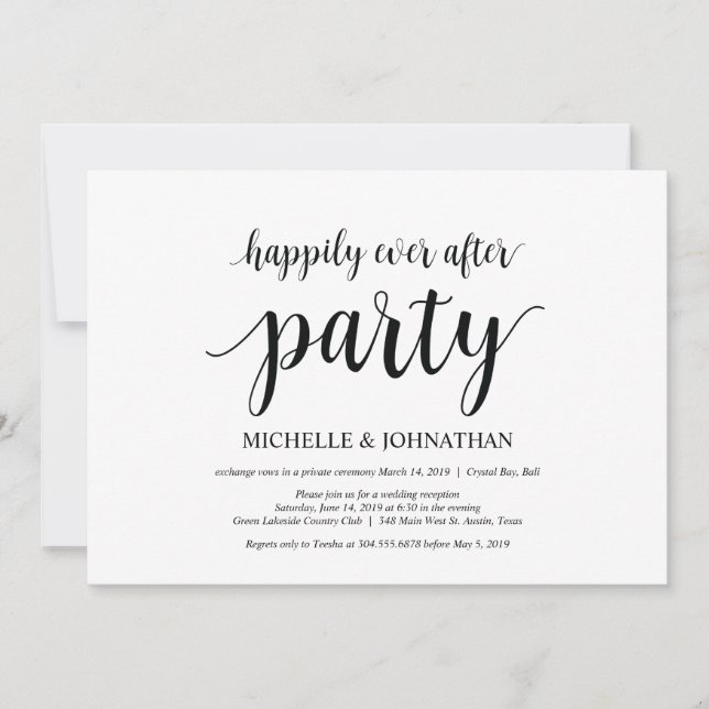 Happily ever after party, wedding elopement invite (Front)