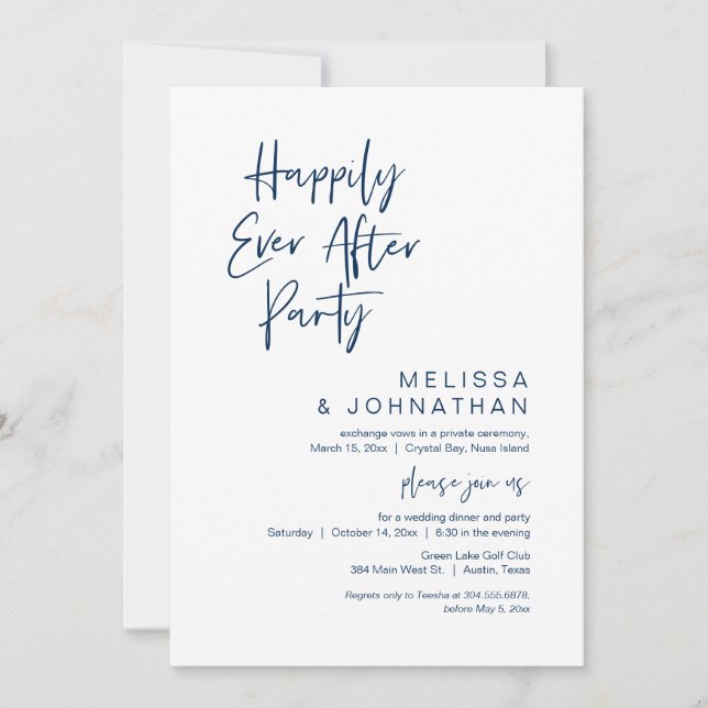 Happily Ever After Party, Wedding Elopement, Navy Invitation (Front)