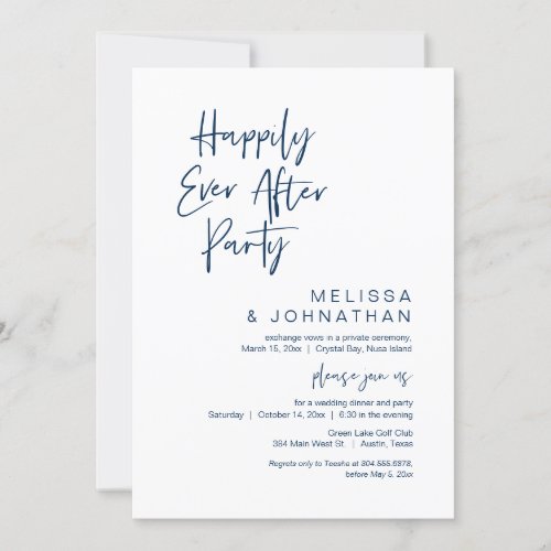 Happily Ever After Party Wedding Elopement Navy Invitation