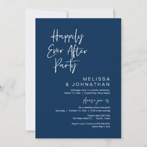 Happily Ever After Party Wedding Elopement Navy Invitation