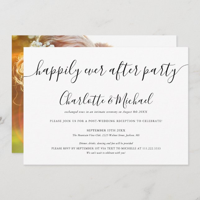Happily Ever After Party Wedding Elopement Photo Invitation (Front/Back)