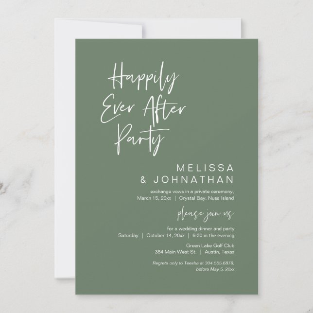Happily Ever After Party, Wedding Elopement, Sage Invitation (Front)