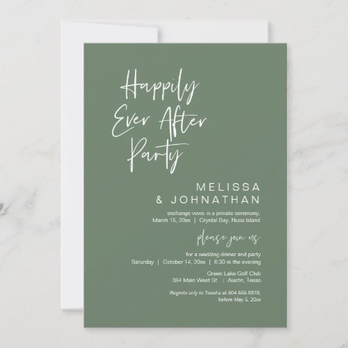 Happily Ever After Party Wedding Elopement Sage Invitation