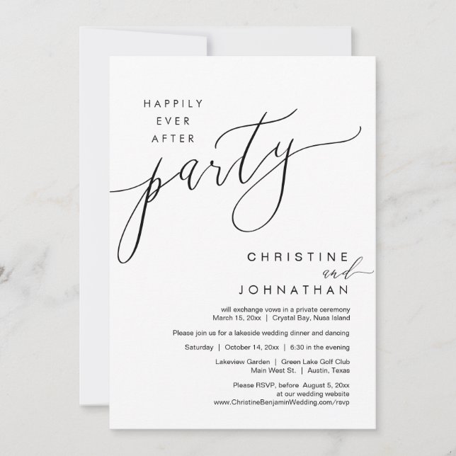 Happily Ever After Party, Wedding Elopement Script Invitation (Front)