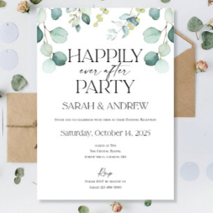 Happily Ever After Party Wedding Eucalyptus Green Invitation