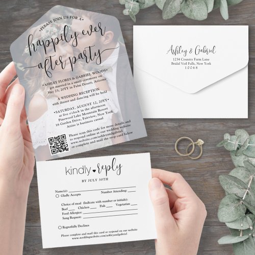 Happily Ever After Party Wedding QR Code  Photo All In One Invitation