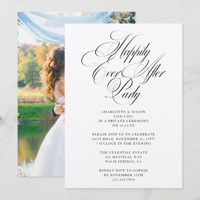 Happily Ever After Party Wedding Reception Elegant Invitation (Front/Back)