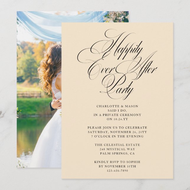 Happily Ever After Party Wedding Reception Elegant Invitation (Front/Back)