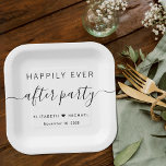 Happily Ever After Party Wedding Reception Paper Plates<br><div class="desc">Chic paper plates for your wedding reception and other post-wedding celebrations that feature "Happily Ever After Party" in simple modern typography and an elegant script with swashes,  your first names joined by a heart and your reception date.</div>