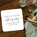 Happily Ever After Party Wedding Reception Square Paper Coaster<br><div class="desc">Chic paper coasters for your wedding reception and other post-wedding celebrations with "Happily Ever After Party" in simple typography and a stylish swash script,  your names joined by a heart and your reception date.</div>