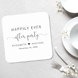 Happily Ever After Party Wedding Reception Square Paper Coaster<br><div class="desc">Elegant paper coasters for your wedding reception and other post-wedding celebrations with "Happily Ever After Party" in simple typography and a stylish script,  your names joined together by a heart and your reception date.</div>