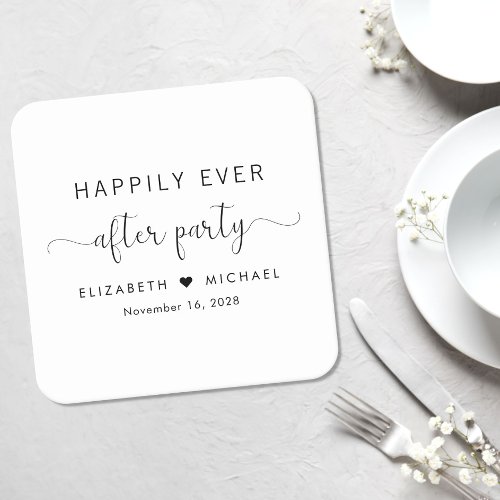Happily Ever After Party Wedding Reception Square Paper Coaster
