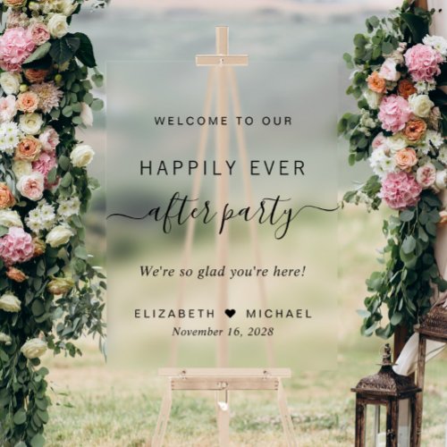 Happily Ever After Party Wedding Reception Welcome Acrylic Sign