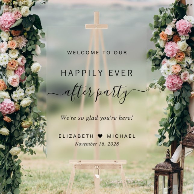Happily Ever After Party Wedding Reception Welcome Acrylic Sign (Creator Uploaded)