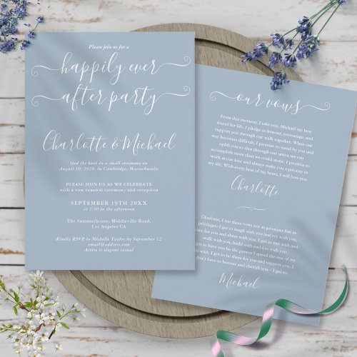 Happily Ever After Party Wedding Vows Dusty Blue Invitation