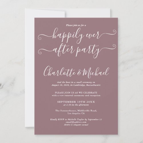 Happily Ever After Party Wedding Vows Mauve Invitation