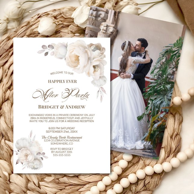 Happily Ever After Party White Floral Reception Invitation (Creator Uploaded)