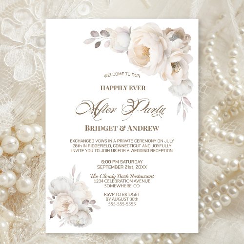 Happily Ever After Party White Floral Reception Invitation