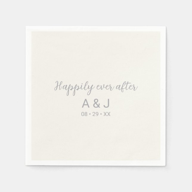 Happily Ever After Pearl White Silver Monogrammed Napkins (Front)