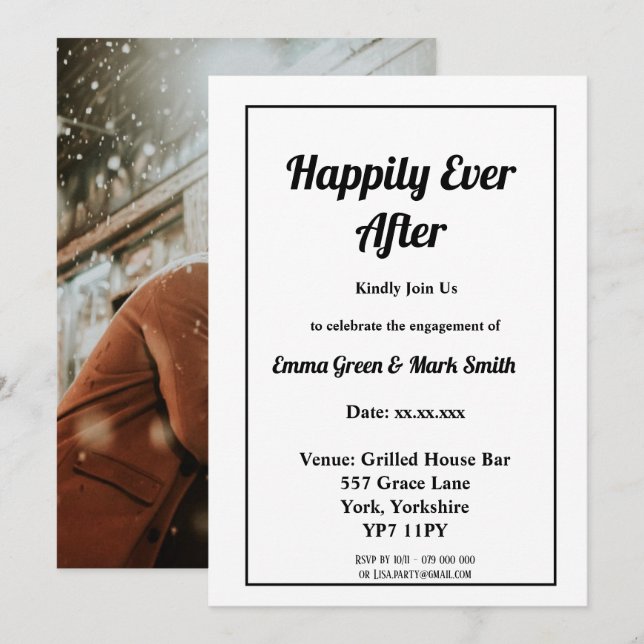 Happily Ever After Photo Back Engagement Party Invitation (Front/Back)
