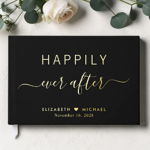 Happily Ever After Photo Black Wedding Foil Guest Book