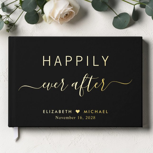 Happily Ever After Photo Black Wedding Foil Guest Book (Happily Ever After Photo Black Wedding Foil Guest Book)