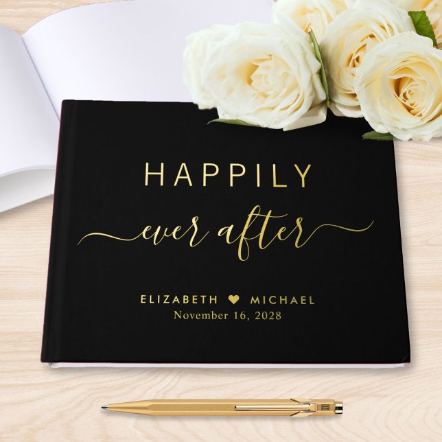 Happily Ever After Photo Black Wedding Foil Guest Book (Creator Uploaded)