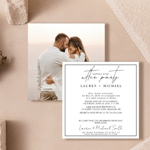 Happily Ever After Photo Black  White Wedding Announcement