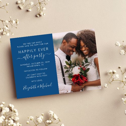 Happily Ever After Photo Blue Wedding Reception Save The Date