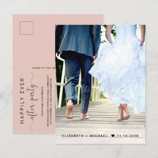 Happily Ever After Photo Blush Reception Invitation Postcard (Front/Back)