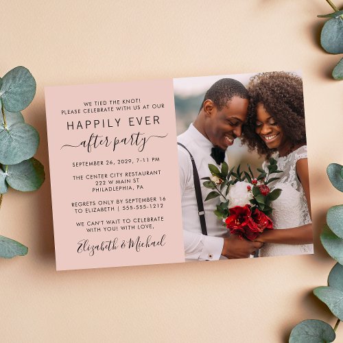 Happily Ever After Photo Blush Wedding Reception Invitation