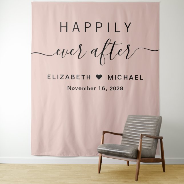 Happily Ever After Photo Booth Blush Pink Tapestry (In Situ)