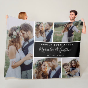Happily Ever After Photo Collage Wedding Keepsake Fleece Blanket