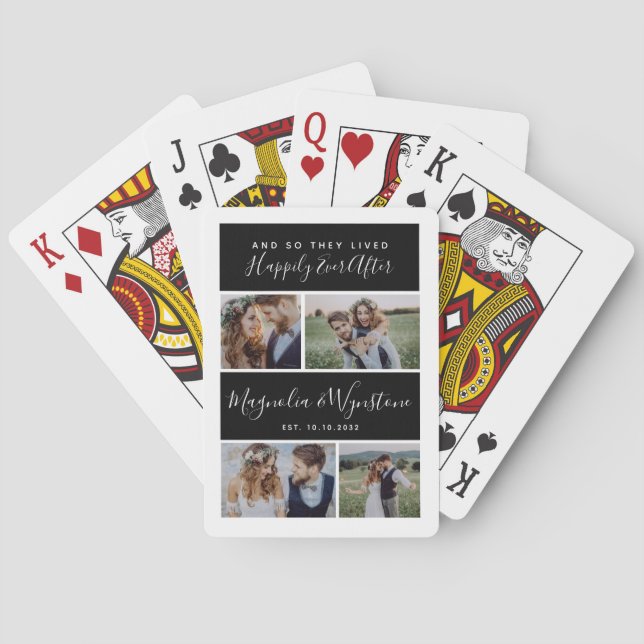 Happily Ever After Photo Collage Wedding Keepsake Poker Cards (Back)