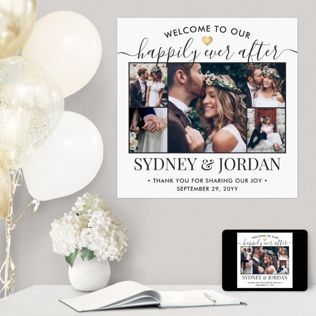 Happily Ever After Photo Collage Wedding Welcome Poster (Creator Uploaded)